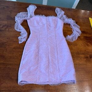 Free the Roses Lavender Dress with Sheer Polka Dot Sleeves size XS